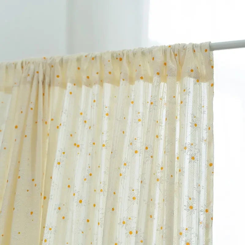 Qfdian Beige Floral Curtains 1 Panel Rod Pocket Boho Daisy Bedroom Living Room Kitchen Decors Farmhouse Rustic Bohemian Windows Curtain