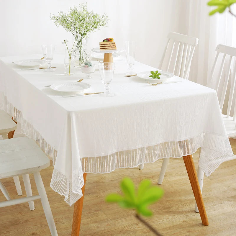 Qfdian White Lace Tablecloth French Style Meteor Shower Coffee Table Dressing Table Cover Cloth for Wedding Party Christmas Decorations