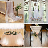Qfdian Pearl Table Runner Gauze Chiffon White Wedding Arch Decoration Romantic Bridal Baby Shower for Holiday Party Birthday Cake Decor