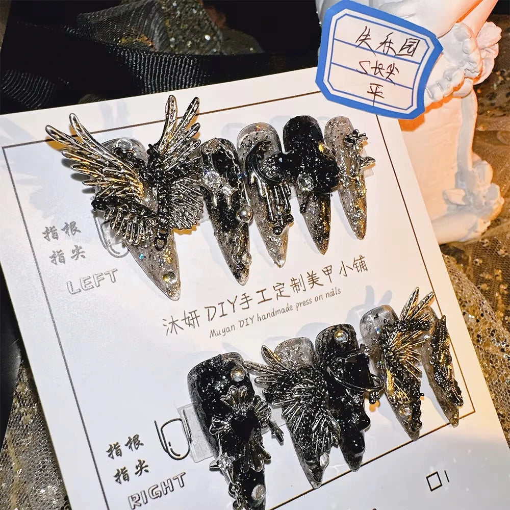 Qfdian 10Pcs High Quality Handmade Press on Nails New Chinese Style Ancient Style  Chinese Style Pure Hand-painted High-end Feeling