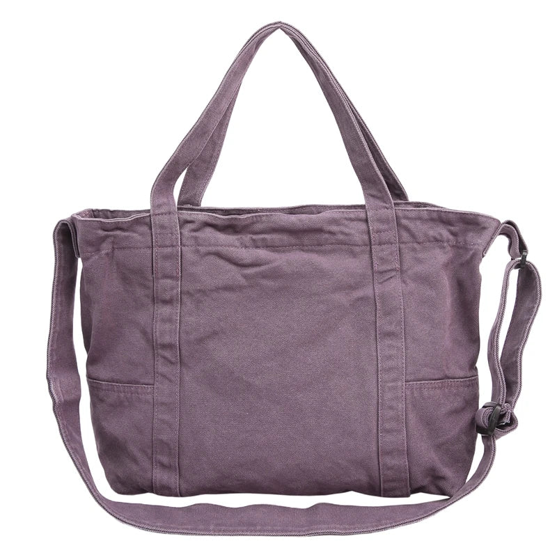 Qfdian Large Capacity Canvas Shoulder Bags High Quality 100% Cotton Handbags Solid Cloth Casual Totes Simple Preppy Style Packages