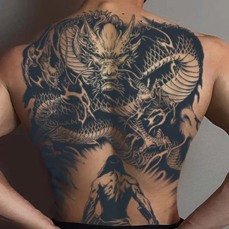 Qfdian Dragon Slayer Warrior Waterproof Temporary Tattoo Sticker, Long-lasting Waterproof for 1-2 weeks, Semi-Permanent Fake tattoo