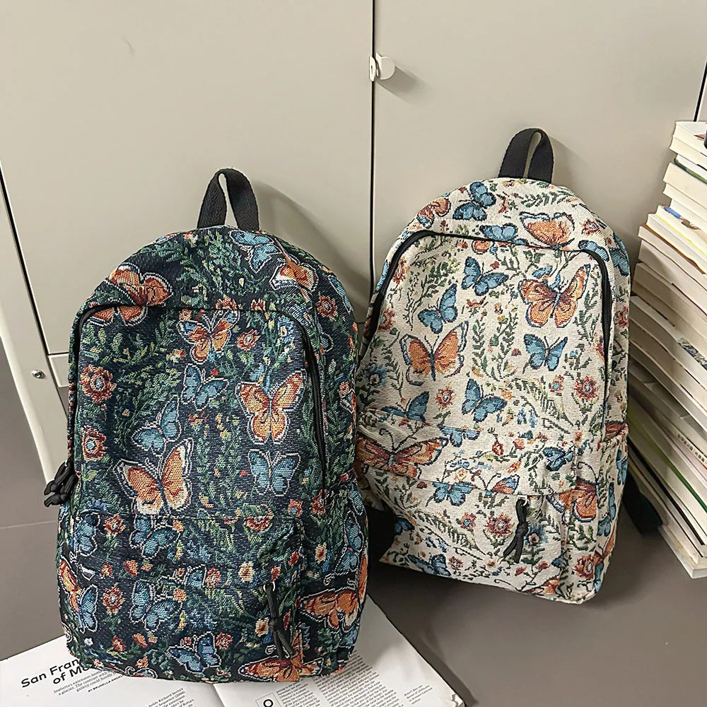 Qfdian New Chinese Style Woven Flower Backpack 2025 New Large Capacity Fashionable Lightweight Travel Bag Backpack