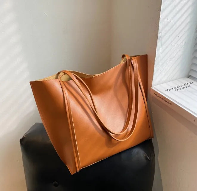 Qfdian Large Capacity Shoulder Bag Trendy Pu Leather Tote Bags Solid Color Ladies Handbag Women's Fashion Underarm bags