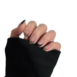 Qfdian 10Pcs Handmade Short Black White Press on Nails Oval Leopard Print Fake Nails Irregular French Wearable False Nails Tips