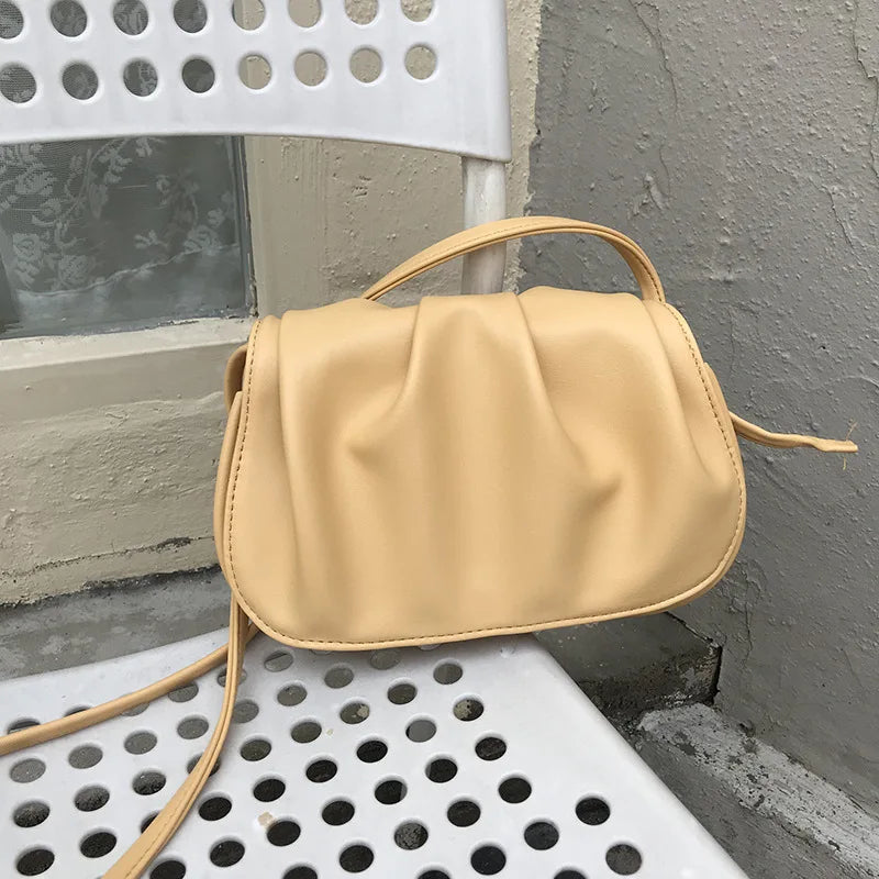 Qfdian Korean Simple Fairy Pleated Cloud Bag Women Y2k Aesthetic Chic Elegant Shoulder Bags 2025 Office Lady Fashion Handbags Crossbody