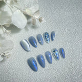 Qfdian 10Pcs Silk Cat Eye Handmade Press on Nails New-type Almond Fake Nails Ice-cold Manicure Artistic Full Cover Finger Tips Reusable
