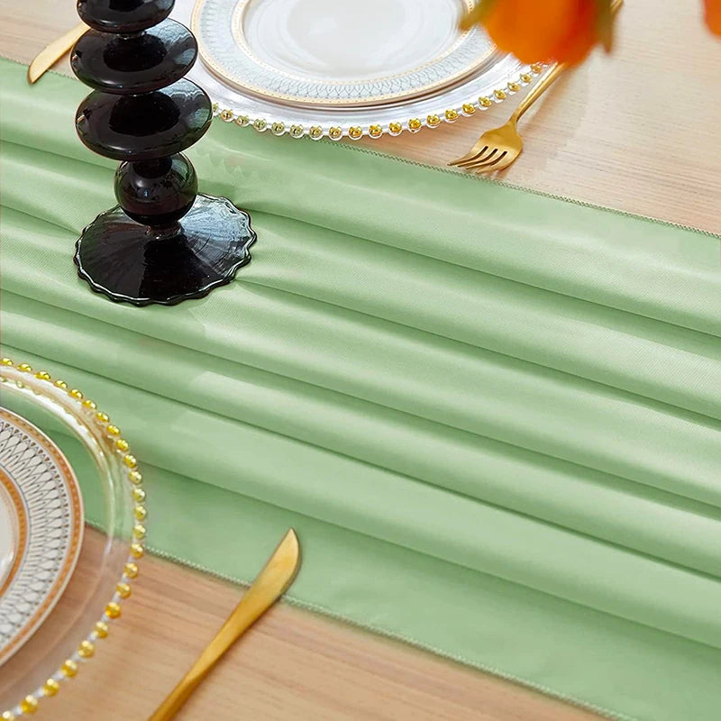Qfdian Sage Green Chiffon Table Runner Wedding Decoration Baby Shower Birthday Parties Christmas Halloween Thanksgiving Events Supplies