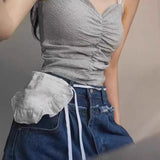 Qfdian Korean Fashion All Match Bandage Lace Mini Handbags Layered Fairy Sweet Kawaii Bags Women Trendy Y2k Aesthetic Chic Waist Packs