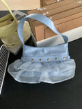 Qfdian Women Sweet Pleated Gauze Patchwork Rivet Handbags Fashion Fairy Y2k Aesthetic Shoulder Bags Office Lady All Match Underarm Bag
