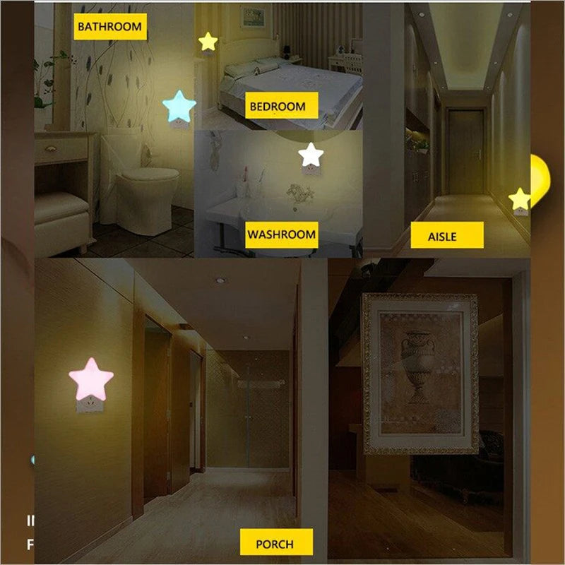 Qfdian LED Stars Night Lights EU/US Plug Night Lamp Light Home Decoration Bedroom Bedside Baby Room Living Room Corridor Lighting