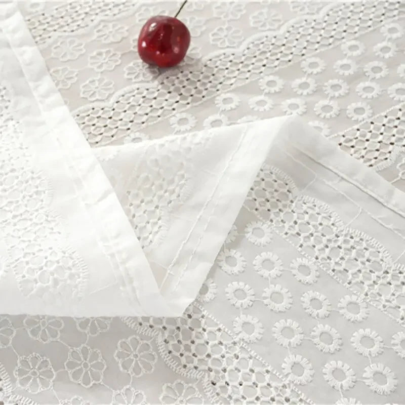 Qfdian White Cotton Tablecloths Lace Rectangle Dust-Proof Table Cover for Birthday Party Kitchen Dinner Baby Shower Wedding Decorations