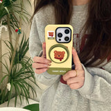 Qfdian Cartoon winter bear cute phone case for iphone 15pro 14promax 13promax 16 14 13 15 pro max magnetic stand holder ins fundas