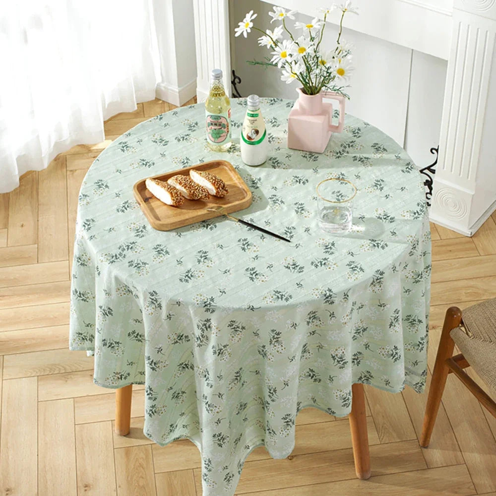 Qfdian Tassel Tablecloths Round Dust-Proof Cotton Fabric Table Cover for Living Room Kitchen Picnic Dinning Tabletop Decorations