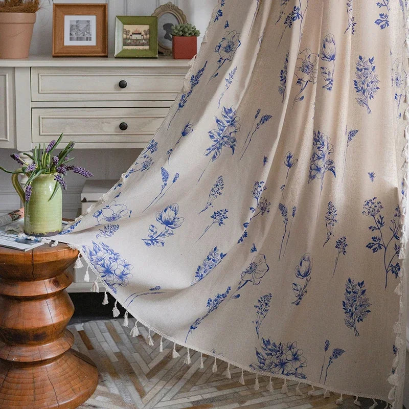 Qfdian Blue Floral Curtain Printing Window Curtains for Light Blocking Drapes Rod Pocket Bedrooms Living Room Bathroom Boho Decorations