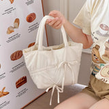 Qfdian Casual Simple Pleated Bow Solid Women's Handbags All Match Shopping Top-Handle Bags Fashion Y2k Aesthetic Trendy Clutches Female