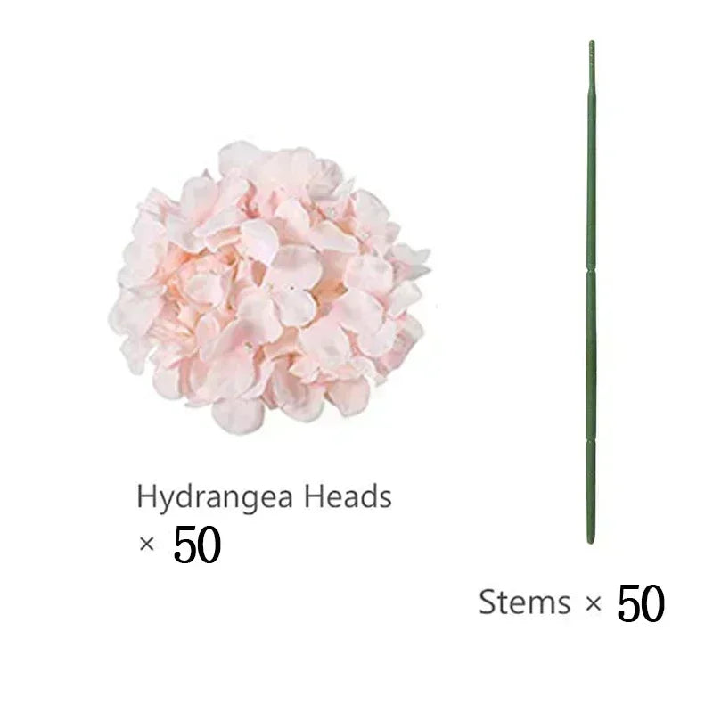 Qfdian 50 PCS Artificial Hydrangea Flowers Silk Hydrangea Heads for Wedding