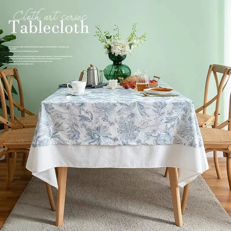 Qfdian Boho Ruffle Tablecloth Rectangle Retro Farmhouse Flounces Trim Washable Table Cover for Coffee Kitchen Picnic Wedding Decoration