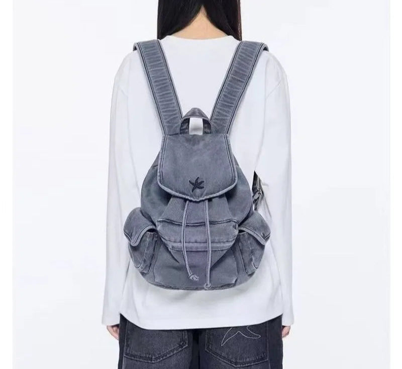 Qfdian Vintage Y2k Aesthetic Women Students Backpacks Casual Simple All Match Denim Bags Japanese Streetwear Fashion Girls Schoolbags