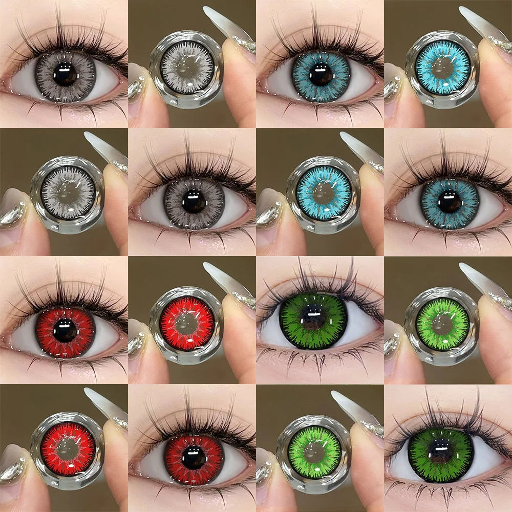 Qfdian 2Pieces Color Contact Lenses Bueatiful Pupil Cosmetic Circle Lens Yearly Cosplay Colour Contacts