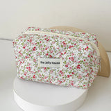 Qfdian Fashion Flower Quilted Makeup Storage Bag Portable Travel Organizer Cosmetic Toiletry Pouch Cute Make Up Handbag Floral Bags
