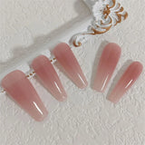 Qfdian 10pcs Handmade Press On Nails Fake Nails Honey Peach Blush Middle Short Almond Oval Coffin False Nails Gentle Nails Finger Tips