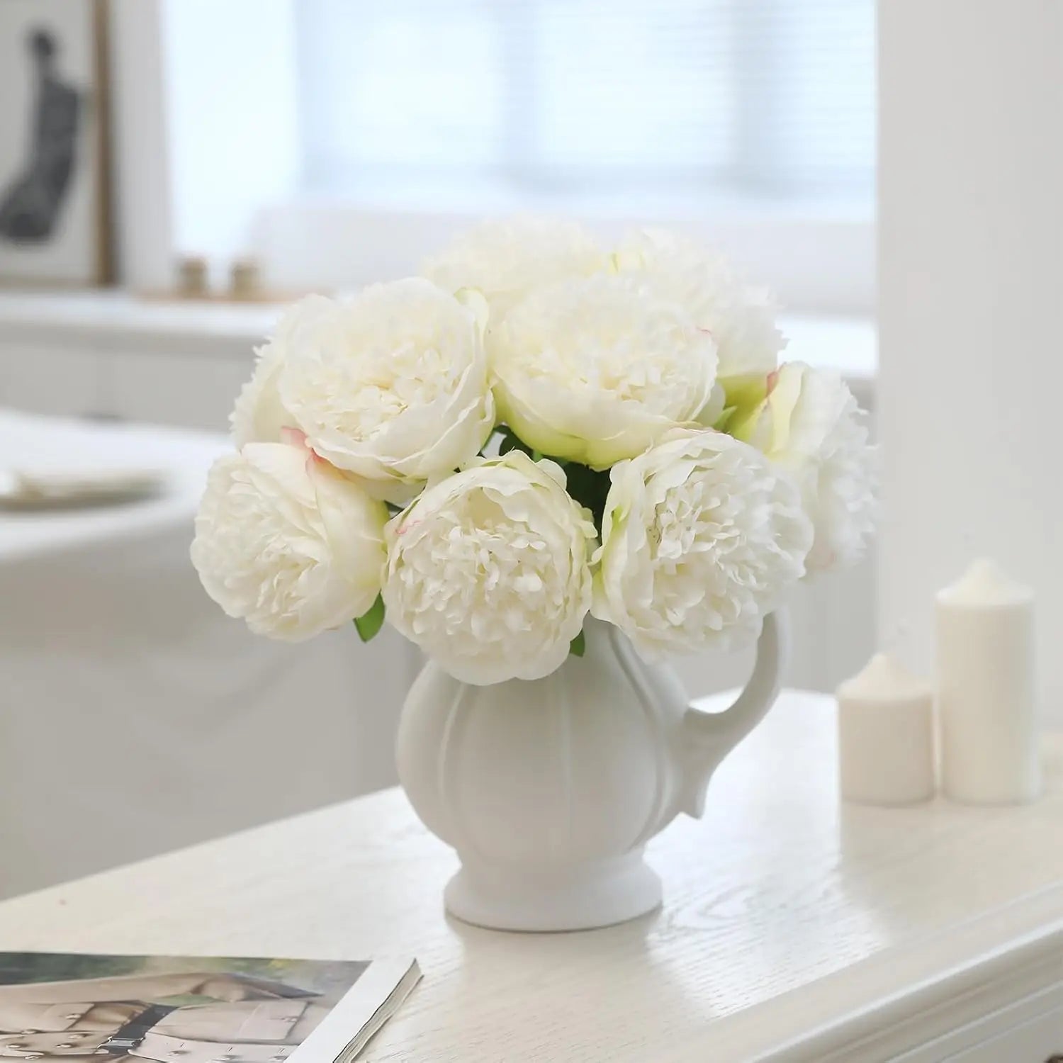 Qfdian 10PCS  Artificial Peony Flowers Fake Silk Peony for Home Wedding Table Centerpieces Party Festiva Decoration