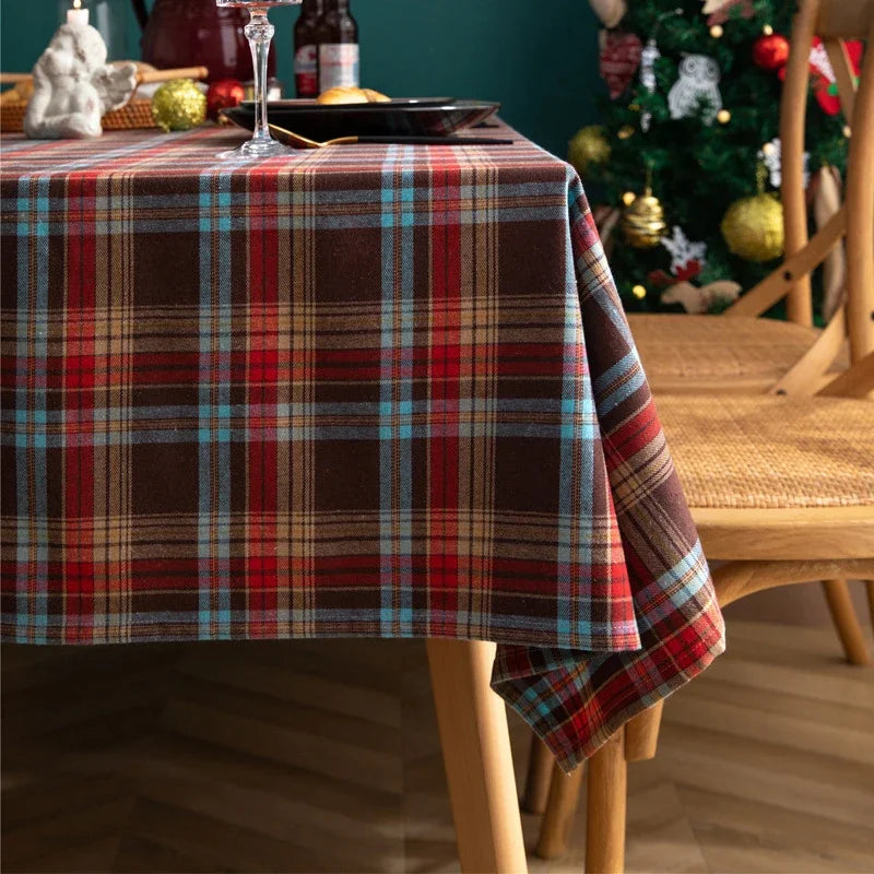 Qfdian Checkered Christmas Tablecloth Oblong Red Retro Plaid Table Cloth Stain Resistance Winter Xmas Holiday Party Kitchen Table Cover