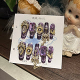 Qfdian 10Pcs High Quality Handmade Press on Nails Purple High-end Heavy Industry Luxury Temperament Bursts With Pure Desire Nail Art