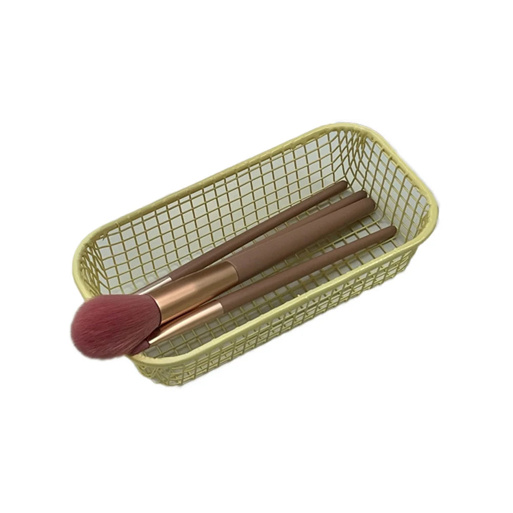Qfdian Desktop Storage Basket INS Metal Sundries Organizer Basket Photocard Case Office Stationery Home Supplies Make Up Sorting Holder