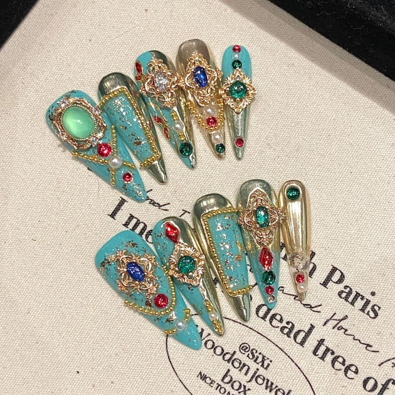 Qfdian 10Pcs High Quality Handmade Press on Nails Luxury Full Diamond Wedding Nail Boutique Nail Art Detachable Factory