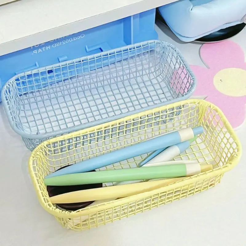 Qfdian Desktop Storage Basket INS Metal Sundries Organizer Basket Photocard Case Office Stationery Home Supplies Make Up Sorting Holder