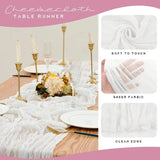 Qfdian 3pcs White Cheesecloth Table Runner Boho Gauze Cheese Cloth for Wedding Bridal Baby Shower Birthday Party Cake Table Decorations