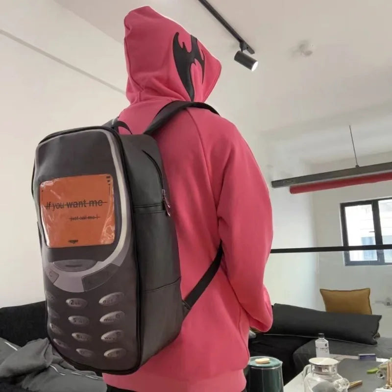 Qfdian 2025 Personality Vintage Telephone Bags Y2k Aesthetic Streetwear Women Students Schoolbags High-capacity Funny Ins Backpacks Men