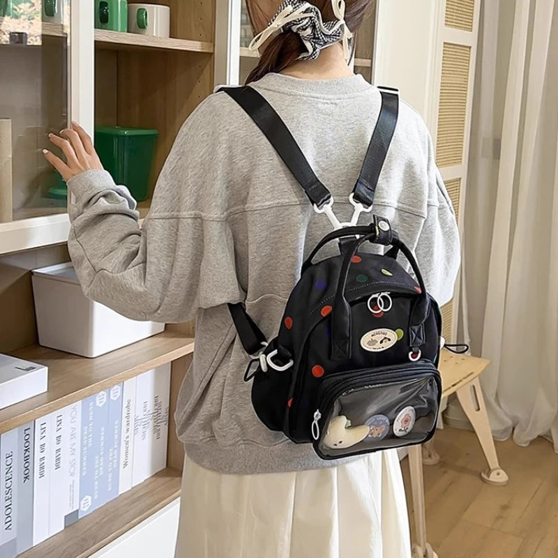 Qfdian Transparent Fashion Preppy Mini Backpacks Sweet Kawaii Star Print Ita Bags Y2k Aesthetic Students Casual Travel Schoolbags Women