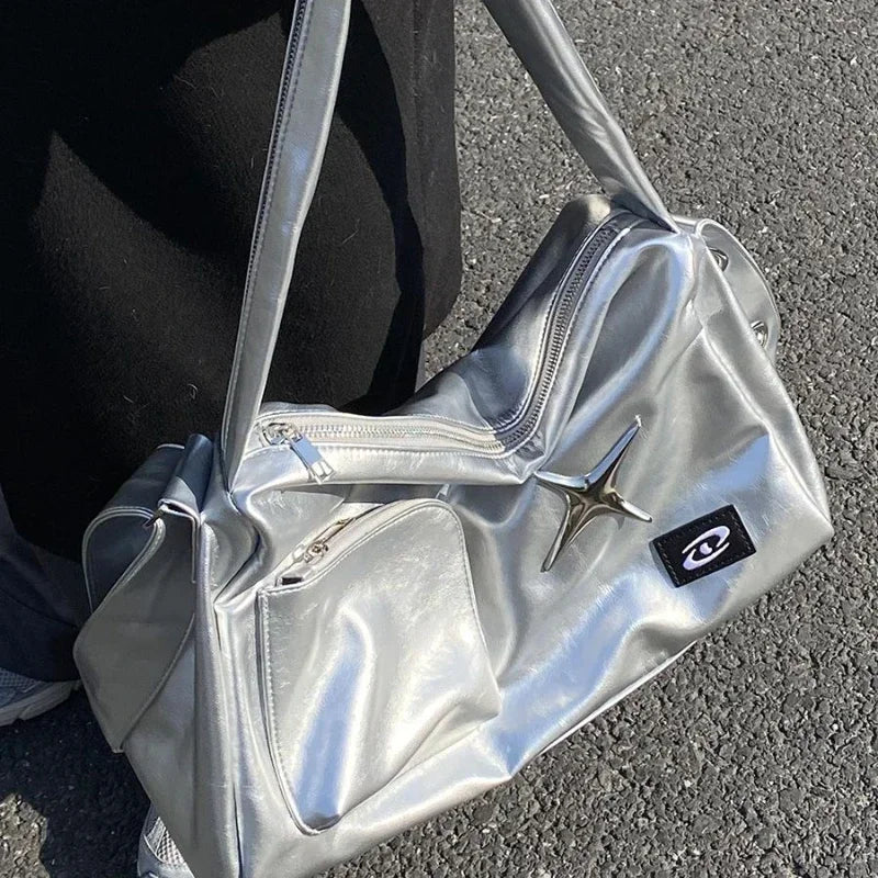 Qfdian Girls Crossbody Tote Bags Women High-capacity Grunge Y2k Aesthetic Shoulder Bag Vintage Simple Fashion Casual Handbags All Match
