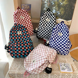 Qfdian Schoolbags for Female Junior High School Students, High School Students, Middle School Students, Ins Style Girls Backpacks, Girls Checkerboard Backpacks, Five Colors Available
