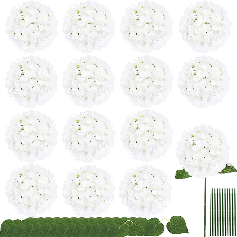 Qfdian Silk Hydrangea Flowers 54 Petals Artificial Hydrangeas with Stem for Flower Arrangement Table Decor Wedding Home Decoration