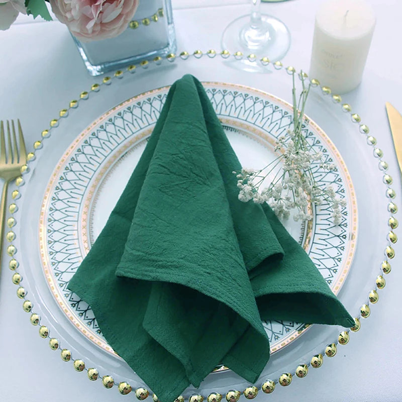 Qfdian 10PC Cloth Napkins Dark Green 30X45cm Thanksgiving Cotton Dinner Napkin for Wedding Party Baby Shower Christmas Table Decoration