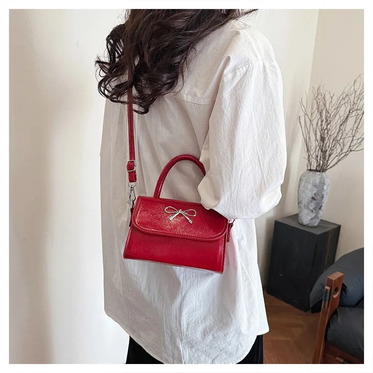 Qfdian Women Shoulder Bags New Bow Small Niche Simple High Quality Single Crossbody Bags Small Square Handbags and Purse