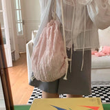 Qfdian Women Lovely Drawstring Backpack Pleated Cloud Shoulder Bag Casual Crossbody Bag