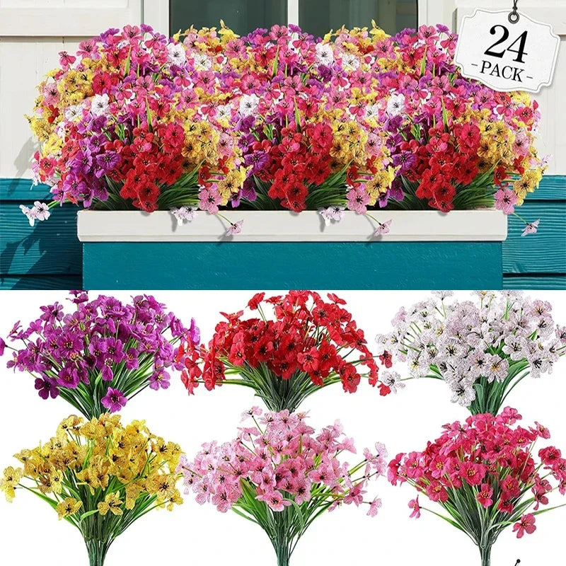 Qfdian 60 Bundles Artificial Flowers for Outdoor No Fade Fake Plastic Outside Flowers Faux Plants for Decoration Hanging Planters