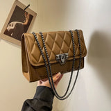 Qfdian 1 Simple and Stylish Diamond Grid Crossbody Bag, Metal Chain Shoulder Bag, Suitable for Women's Daily Leisure Handbags