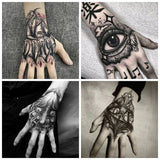 Qfdian 4pc/Lot Dark Back Hand Waterproof Temporary Fake Tattoo Male Prajna Cool Eye Art Personality Neck Half Arm Star Tattoo Stickers