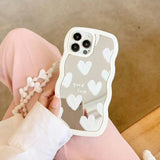 Qfdian Wavy Frame Heart-Shaped Mirror Phone Case For IPhone 15 14 13 12 11 Pro Max X XR Girls Fashion Phone Case With Bracelet