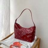 Qfdian Fashion Women Luxury Design Rivets Underarm Bag Punk All Match Office Lady Handbags Vintage Casual Shoulder Bags Y2k Aesthetic