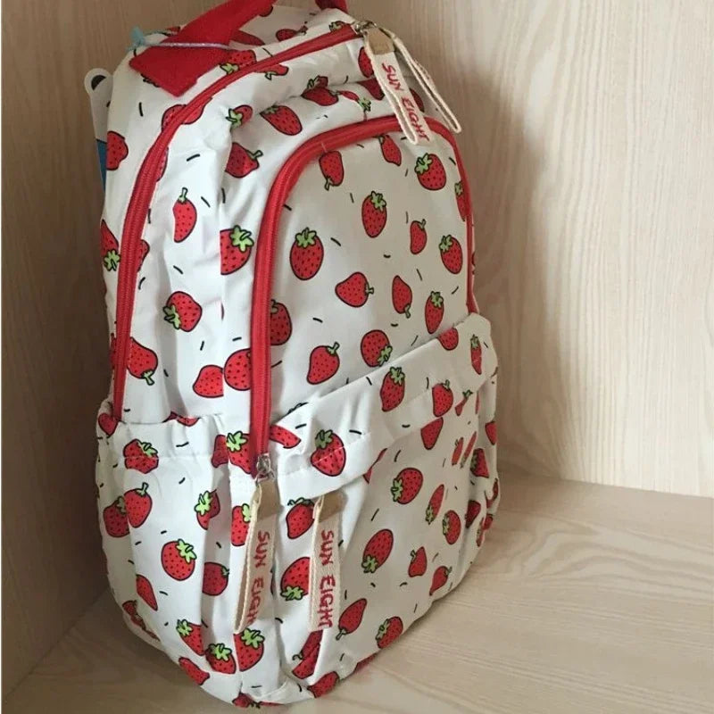Qfdian High-capacity Women All Match Backpack Kawaii Cute Strawberry Print Students Schoolbags   Harajuku Sweet Chic Backpacks