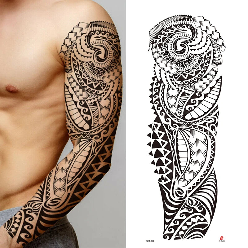 Qfdian Waterproof Full Arm Temporary Tattoo Sticker Tiger Lion Wolf Eye For Man Women Body Art Sleeve Flash Fake Shoulder Tatoo