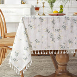 Qfdian Beige Daisy Lace Tassels Cotton Tablecloth Rectangle Table Cover for Tea Table Decorations Kitchen Living Room Wedding Party Use