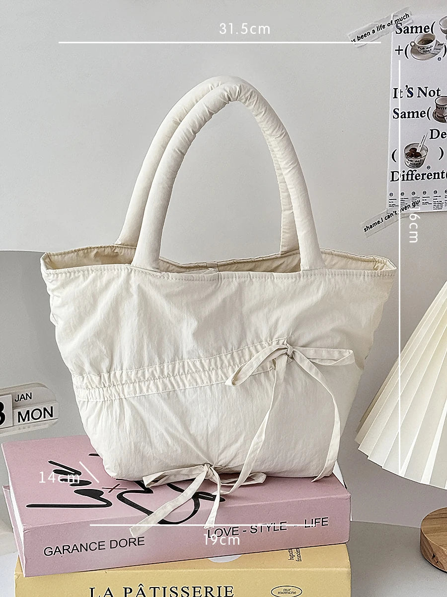Qfdian Casual Simple Pleated Bow Solid Women's Handbags All Match Shopping Top-Handle Bags Fashion Y2k Aesthetic Trendy Clutches Female